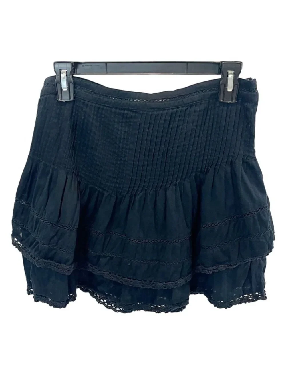 Free People Summer Nights Pintuck Lace Trim Tiered Mini Skirt Cotton Boho Size 4